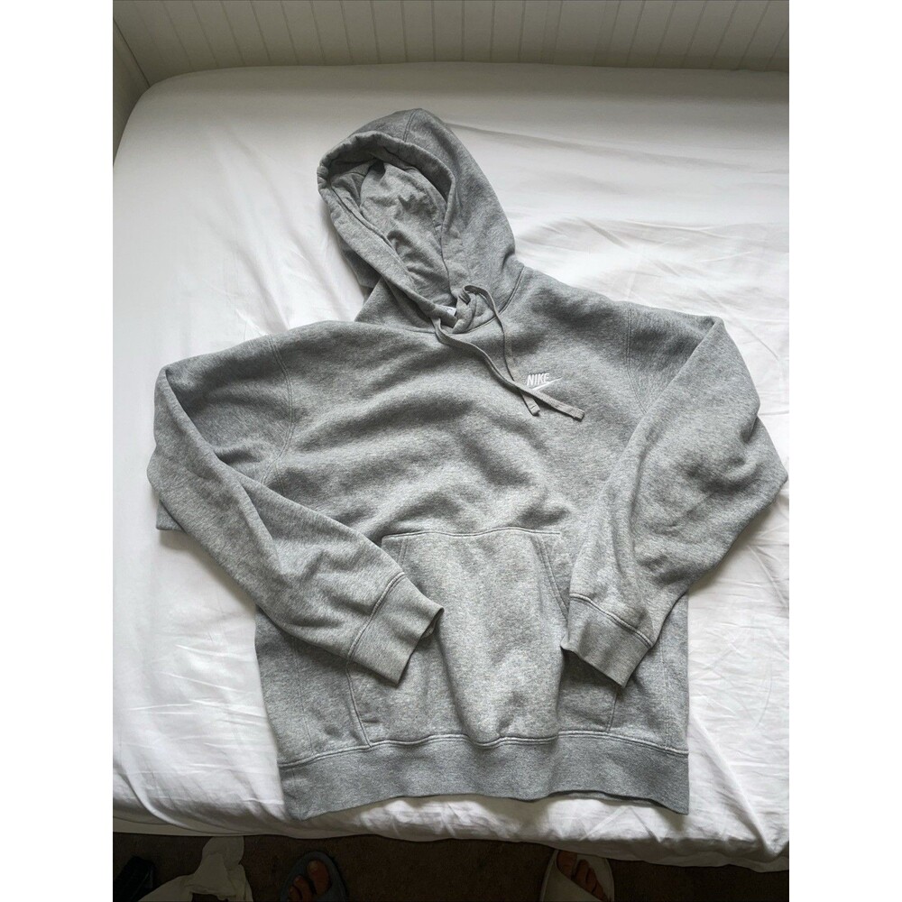 Gray Nike Fleece Pullover Hoodie M Drawstring Pockets Men's Cotton Blend Regular